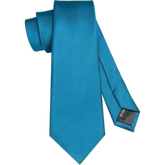 Men\'s Peacock Blue Solid Color Formal Necktie And Pocket Square Tie Clip Sets